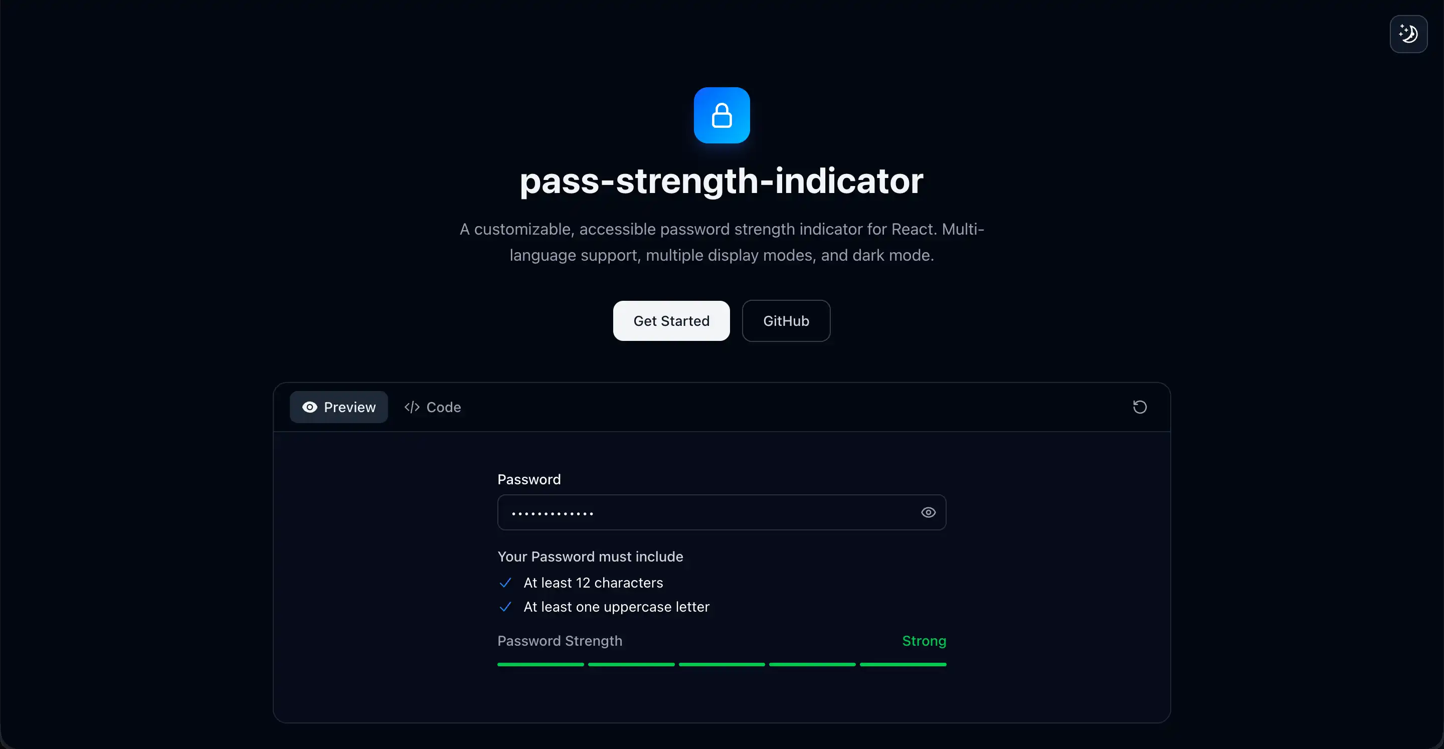 Aperçu du projet Password Strength Indicator